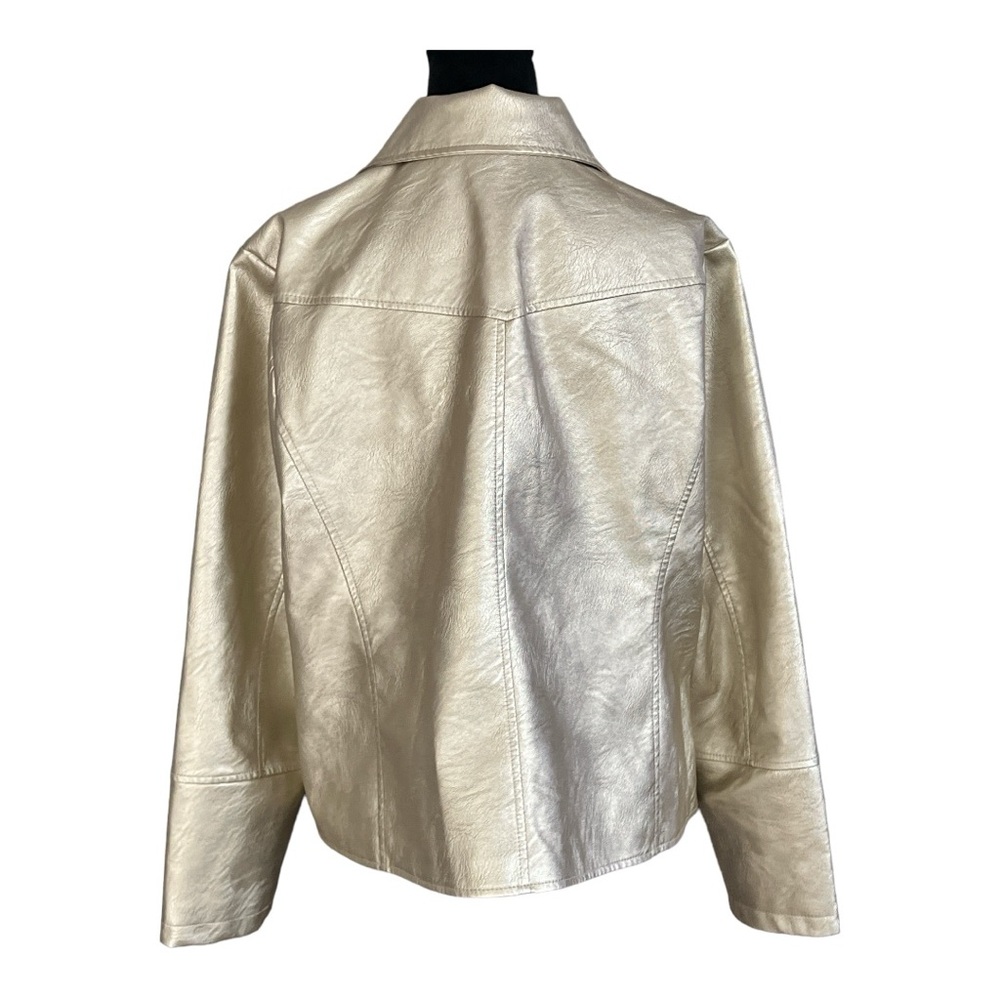 Baccini Metallic Gold Faux Leather Biker Motorcycle Bomber Jacket Women Size - Picture 7 of 8